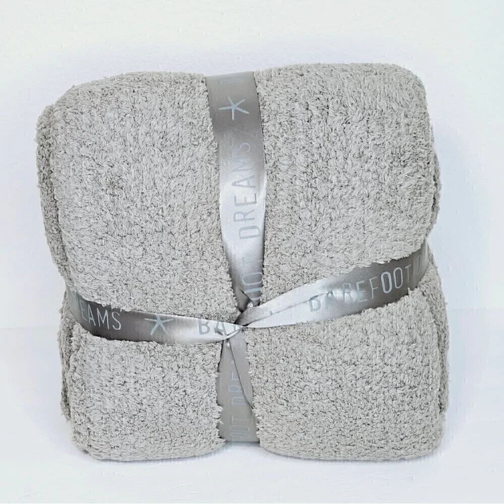 New! Barefoot Dreams CozyChic Blanket Heather Stripe Warm Grey Carbon Throw